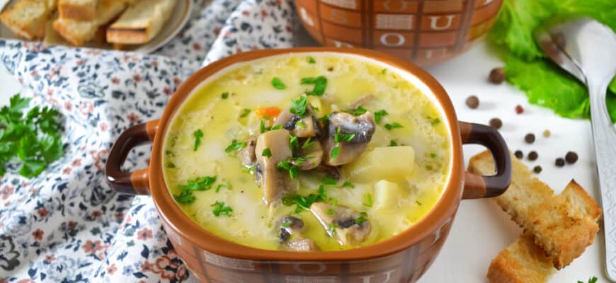 Простой сырный суп с шампиньонами быстро и вкусно